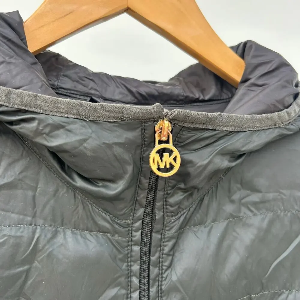Michael Kors Lightweight Down Packable Long Hooded Jacket Black Small